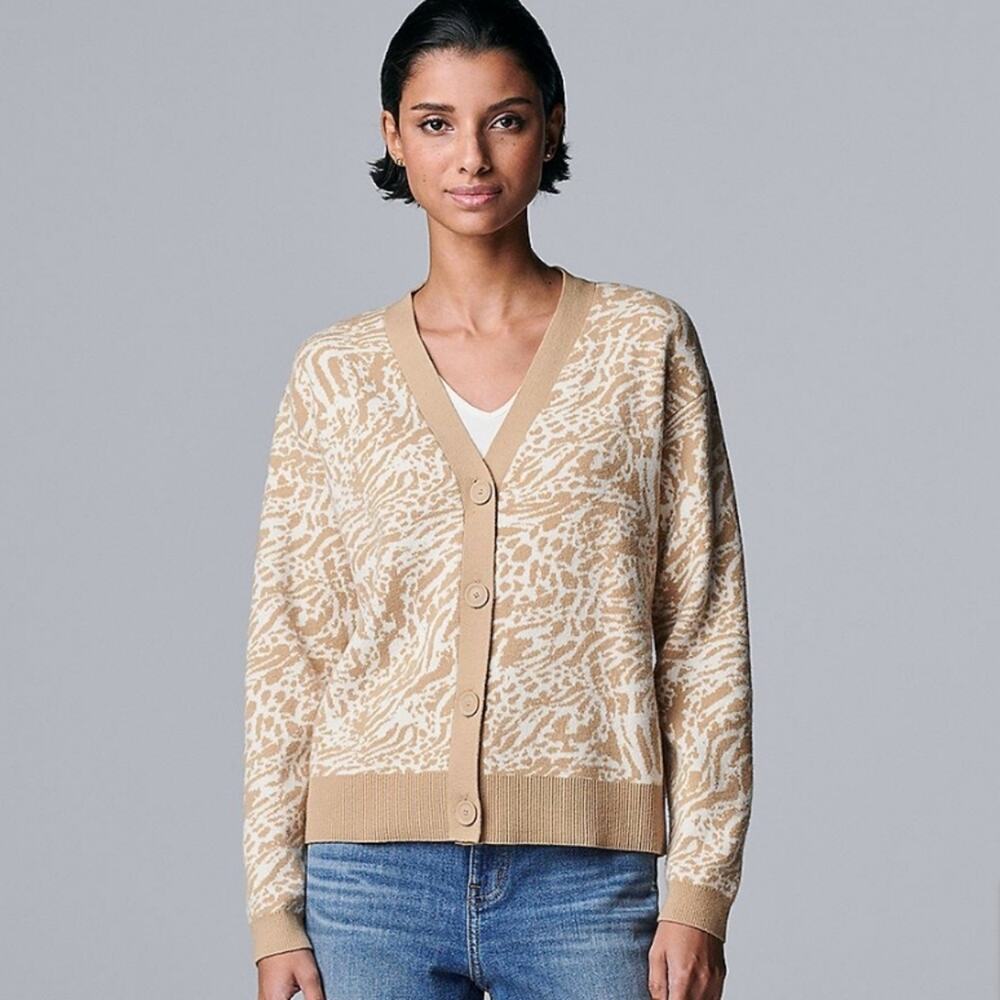 Cardigan New With Tags Simply Vera Vera Wang Large Button Up Pattern Sweater